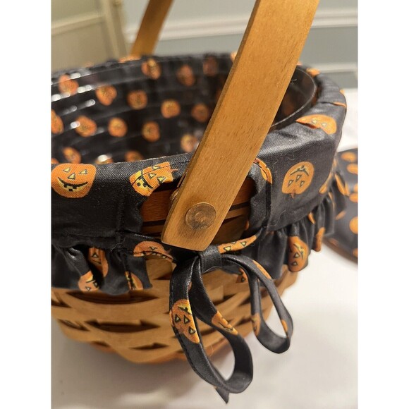 Longaberger Pumpkin Fall Stem Lid Basket Jack O' Lantern Liner Protector Combo - Picture 13 of 15